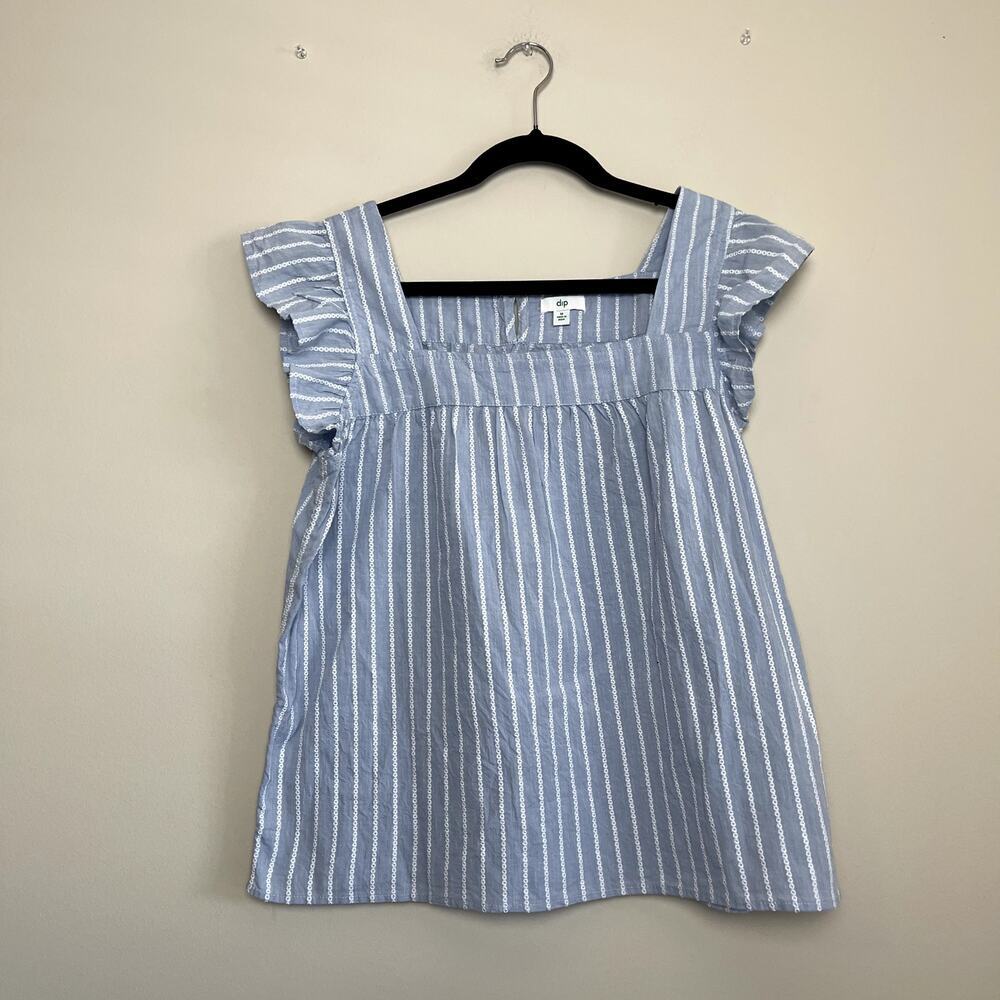 NWT‎ DIP Striped Flutter Sleeve Square Neck BabyDoll Boho Blouse Beach Women's M